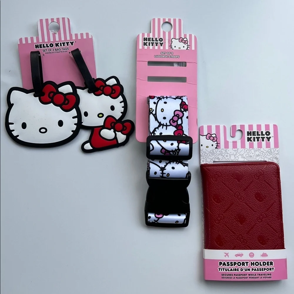 Hello Kitty Sanrio Travel Bundle - Passport Holder, Luggage Tags & Straps